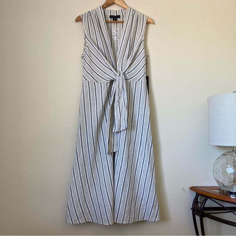 Tahari Linen Blend Sleeveless Striped Midi Dress | NWT